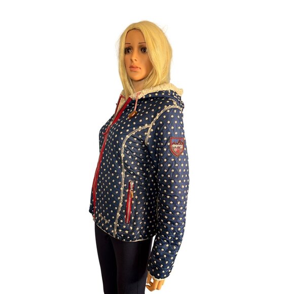 Almgwand Reversible Jacket Navy Polkadot/ Beige fleece S/M HTF - Picture 5 of 17